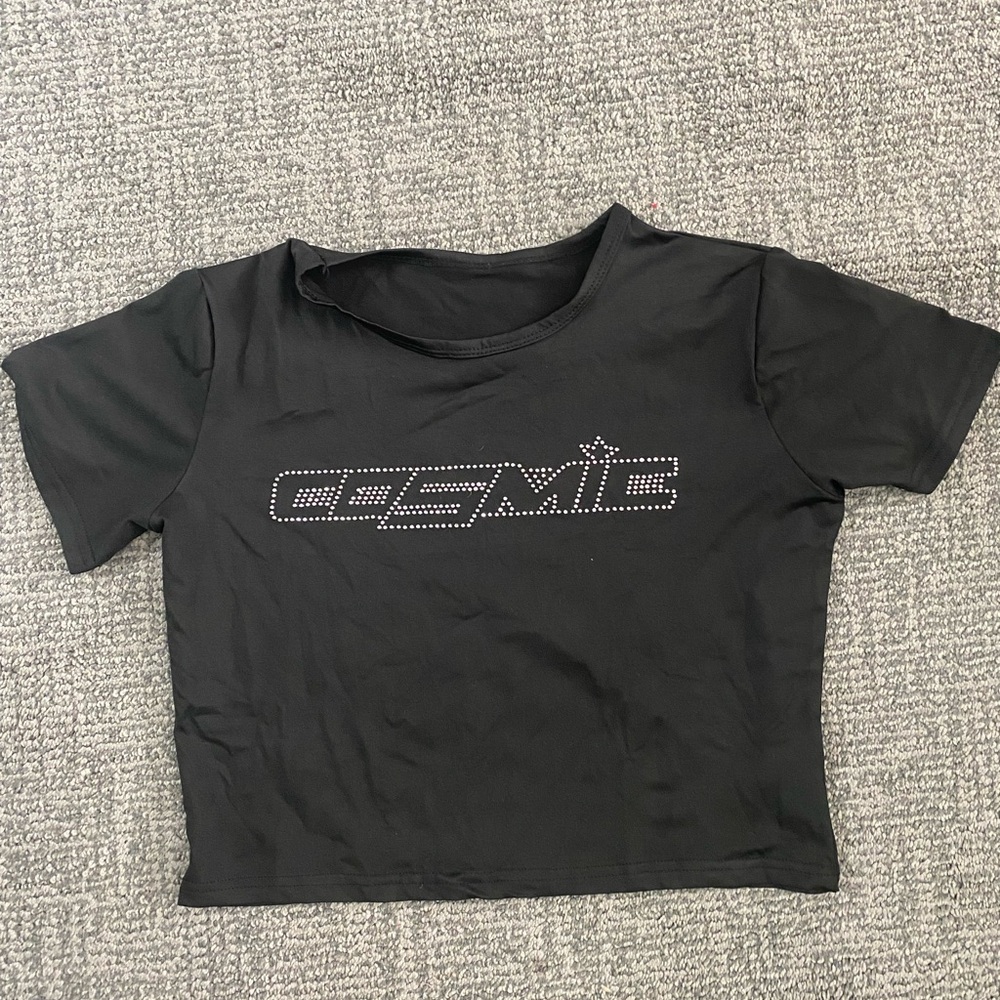 Black Graphic Crop Top